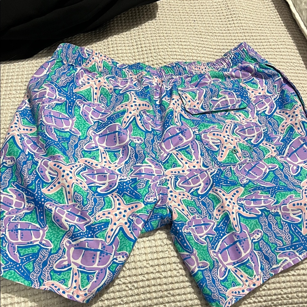 Vineyard Vines Purple Teal Sea Turtle & Starfish Swim Trunks - Picture 2 of 3
